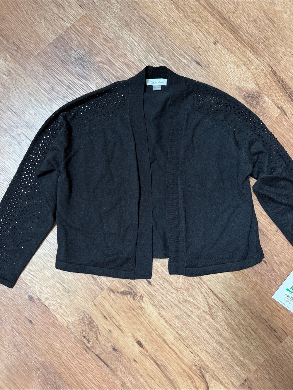 Calvin Klein Black Open-Front Cardigan/Shrug with Sparkle Accents, size L, NWT